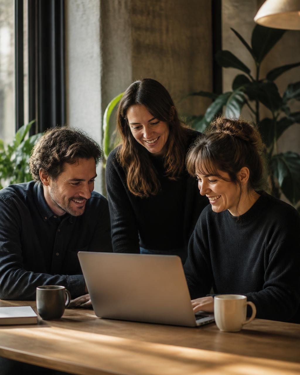 A long-term collaborative working session around a laptop